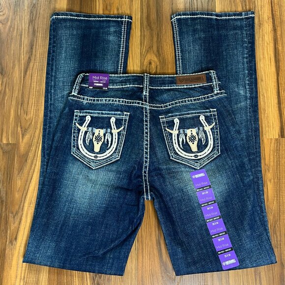 Rock & Roll Denim Midrise Bootcut Aztec Steer Women's Riding Jeans (26x34) NEW - Picture 8 of 14